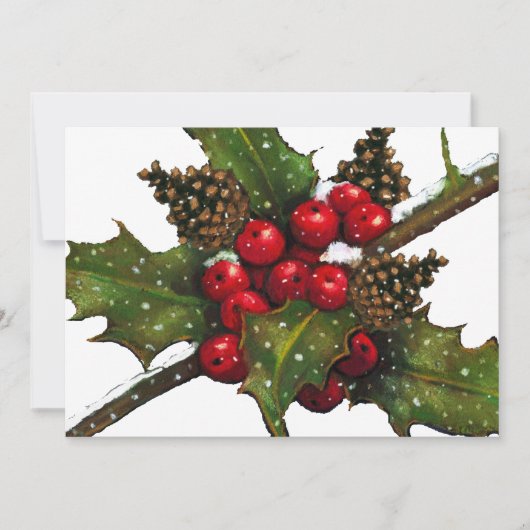 CHRISTMAS-INVITATIE: CAROL SING: HOLLY, BERRIES KAART (Voorkant)
