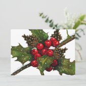 CHRISTMAS-INVITATIE: CAROL SING: HOLLY, BERRIES KAART (Staand voorkant)