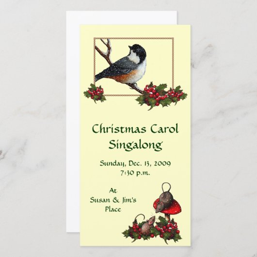 CHRISTMAS-INVITATIE: Chickade: Carol Sing (Voorkant / Achterkant)