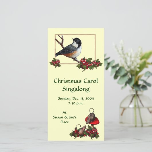 CHRISTMAS-INVITATIE: Chickade: Carol Sing (Staand voorkant)