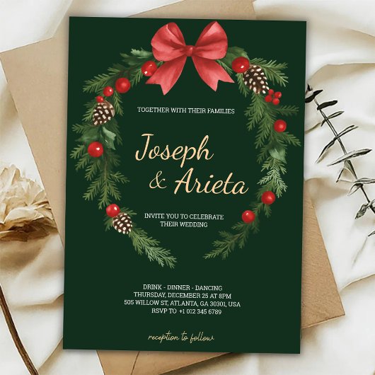 Christmas Invitation card with a wreath design Kaart