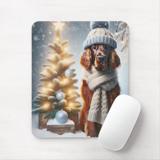 Christmas Irish Setter met sjaal en Pet Muismat (Met muis)