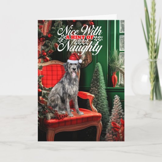 Christmas Irish Wolfhound Dog Naughty or Nice Feestdagen Kaart (Voorkant)