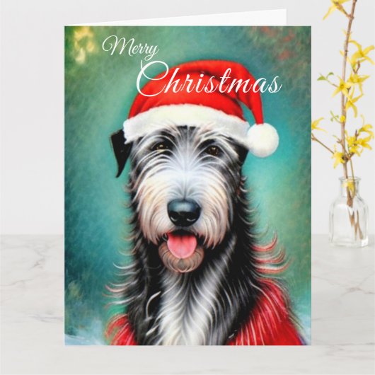 Christmas Irish Wolfhound Kaart (Gele Bloem)