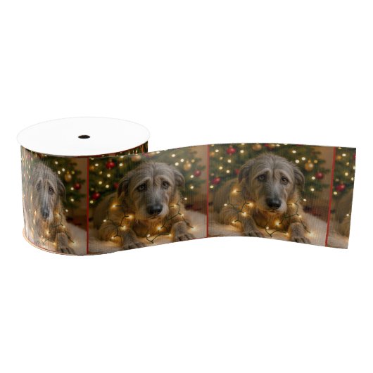 Christmas Irish Wolfhound Tangled In Lights Grosgrain Lint (Spoel)