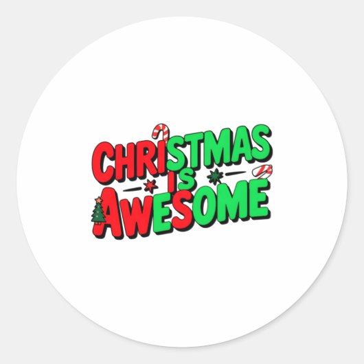 Christmas Is Awesome Digital Art Design _1 Ronde Sticker (Voorkant)