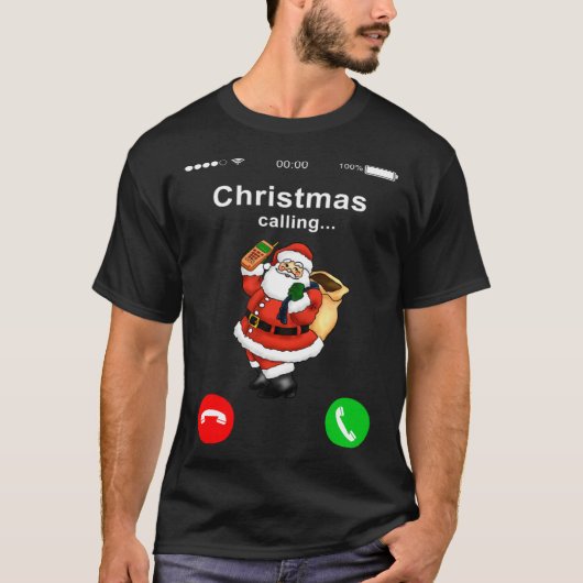 Christmas is Calling Santa Claus Mobile Phone Call T-shirt (Voorkant)