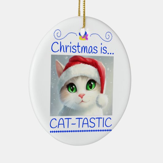 Christmas is Cat-tastic Unique Ceramic Ornament (Rechts)