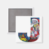 CHRISTMAS J LETTER / SANTA MET VIOLIN MONOGRAM MAGNEET (Voorkant / Achterkant)