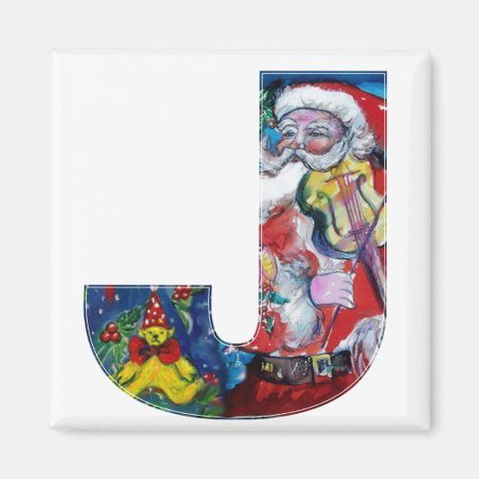 CHRISTMAS J LETTER / SANTA MET VIOLIN MONOGRAM MAGNEET (Voorkant)