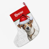 Christmas Jack Russell met de naam Woof Achtergron Grote Kerstsok (Achterkant (Hangend))