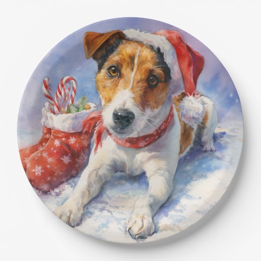  Christmas Jack Russell Paper Plate Papieren Bordje (Voorkant)