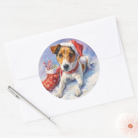  Christmas Jack Russell Round Sticker (Envelop)