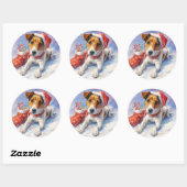  Christmas Jack Russell Round Sticker (Vel)