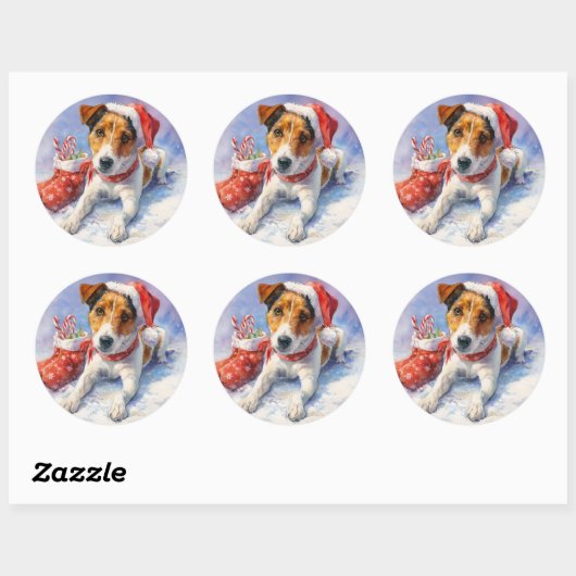  Christmas Jack Russell Round Sticker (Vel)