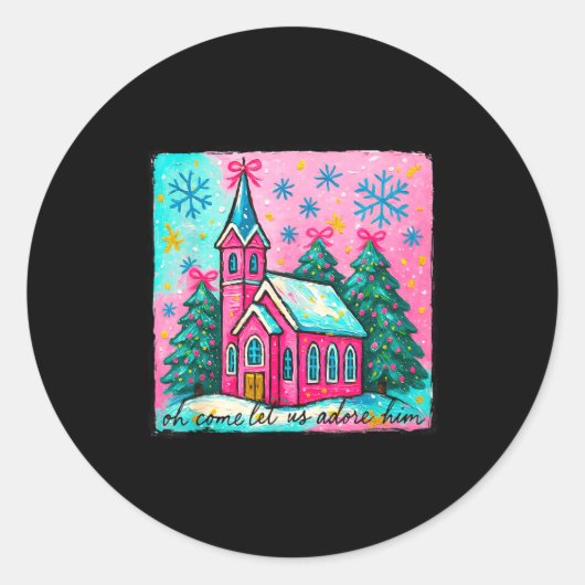 Christmas Jesus Oh Come Let Us Adore Him Funny Chr Ronde Sticker (Voorkant)