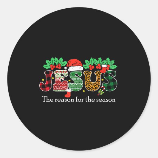 Christmas Jesus Reason Season Xmas Christian Men W Ronde Sticker (Voorkant)