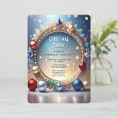 Christmas Jewel Frame Holiday Party Invitation Kaart (Staand voorkant)