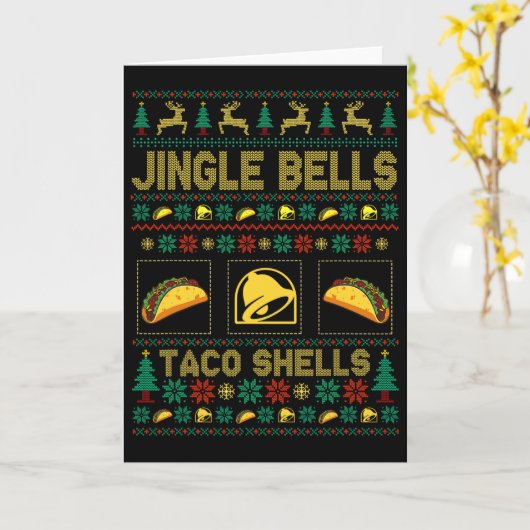 Christmas Jingle Bells Taco Shells Fun Ugly Xmas  Kaart (Gele Bloem)