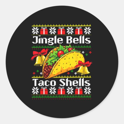 Christmas Jingle Bells Taco Shells Funny Family Ug Ronde Sticker (Voorkant)
