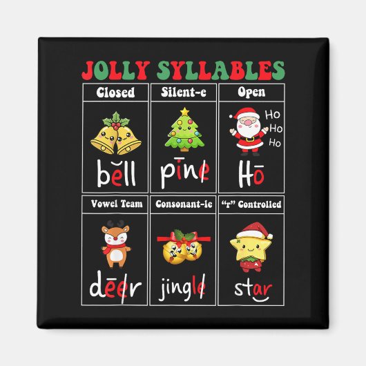 Christmas Jolly Syllables Teacher Students Funny S Magneet (Voorkant)