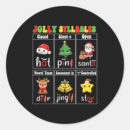 Christmas Jolly Syllables Teacher Students Funny S Ronde Sticker (Voorkant)