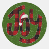 Christmas Joy Buffalo Plaid Ronde Sticker (Voorkant)