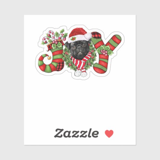 Christmas Joy Dwarf Stocking Black Pug Sticker (Vel)