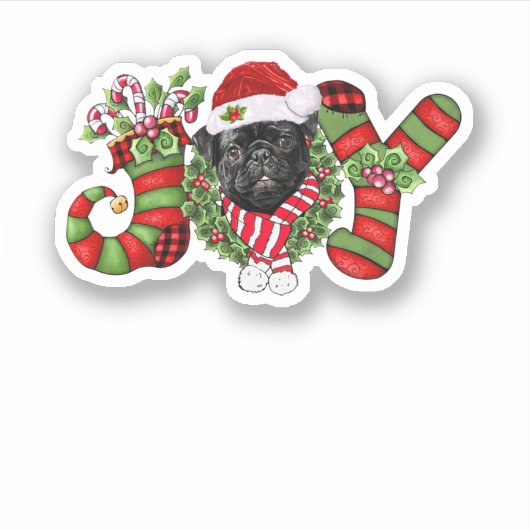 Christmas Joy Dwarf Stocking Black Pug Sticker (Voorkant)