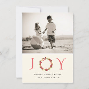 Christmas Joy Floral Krans Classy Fotokaart Feestdagenkaart