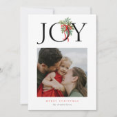 Christmas Joy Greenery Swag Red Bow Vakantiefoto Feestdagenkaart (Voorkant)
