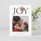 Christmas Joy Greenery Swag Red Bow Vakantiefoto Feestdagenkaart (Staand voorkant)
