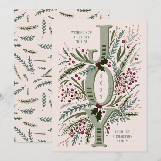 Christmas Joy Hand getekend gebladerte op Dusty Pi Feestdagenkaart (Voorkant / Achterkant)