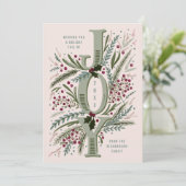 Christmas Joy Hand getekend gebladerte op Dusty Pi Feestdagenkaart (Staand voorkant)