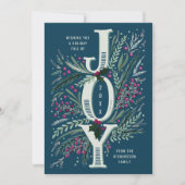 Christmas Joy Hand getrokken gebladerte in Navy Bl Feestdagenkaart (Voorkant)