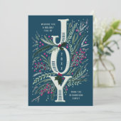 Christmas Joy Hand getrokken gebladerte in Navy Bl Feestdagenkaart (Staand voorkant)