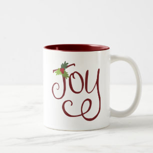 Christmas Joy handgeschreven scripttypografie Tweekleurige Koffiemok