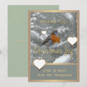 Christmas Joy Heart Songbird Snowy Evergreen Tree Feestdagenkaart (Voorkant / Achterkant)