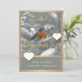 Christmas Joy Heart Songbird Snowy Evergreen Tree Feestdagenkaart (Staand voorkant)