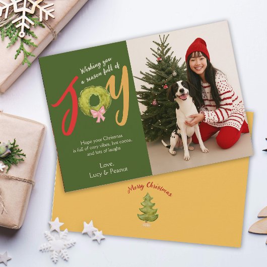 Christmas Joy Krans Bow Leuke Typografie Schattige Feestdagenkaart