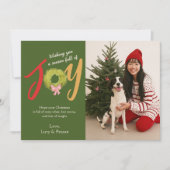 Christmas Joy Krans Bow Leuke Typografie Schattige Feestdagenkaart (Voorkant)