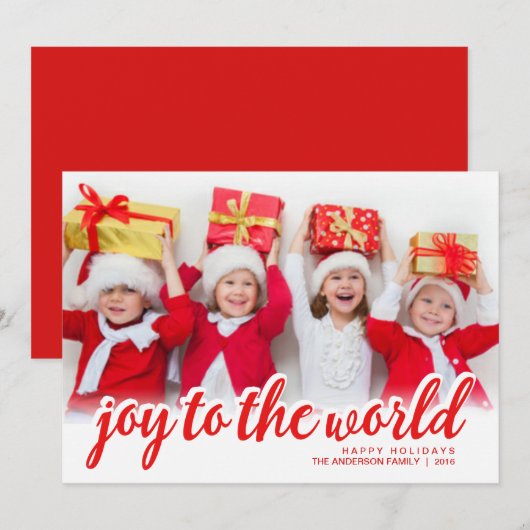 Christmas Joy Modern Hand Script Geletterde Foto Feestdagenkaart (Voorkant / Achterkant)