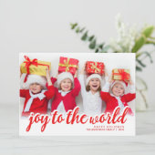 Christmas Joy Modern Hand Script Geletterde Foto Feestdagenkaart (Staand voorkant)