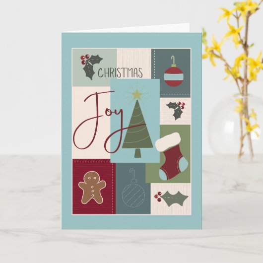 Christmas Joy Patchwork Quilt uiterlijk Kaart (Gele Bloem)