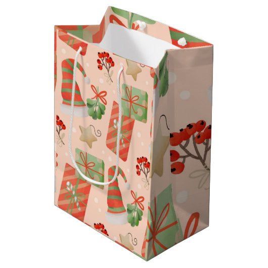 Christmas Joy Pink Medium Cadeauzakje (Voorkant Gekanteld)