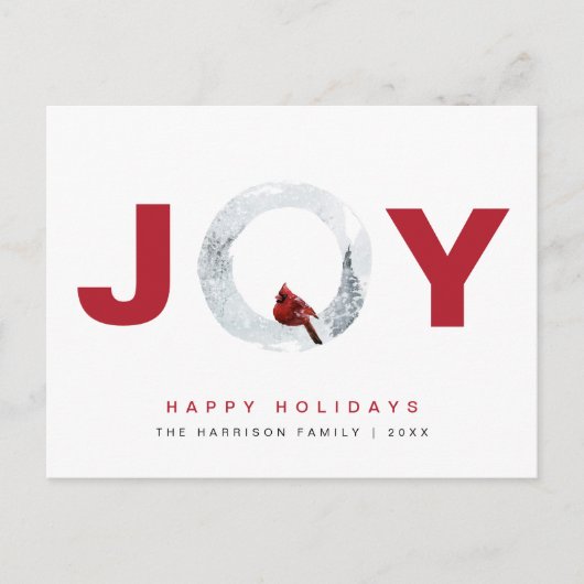 Christmas Joy Red Cardinal Waterverf Feestdagenkaart (Voorkant)