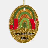 Christmas Joy rood goud groene regenboog personali Keramisch Ornament (Rechts)