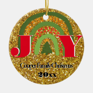 Christmas Joy rood goud groene regenboog personali Keramisch Ornament