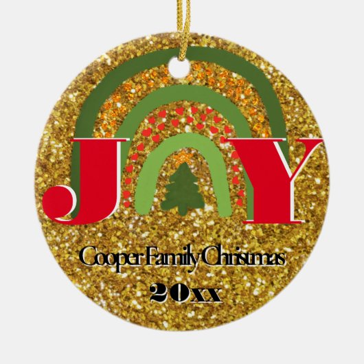 Christmas Joy rood goud groene regenboog personali Keramisch Ornament (Voorkant)