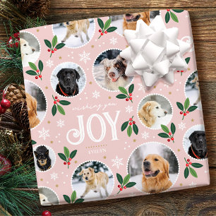 Christmas Joy Snowflake Photo Collage Pastel Pink Cadeaupapier